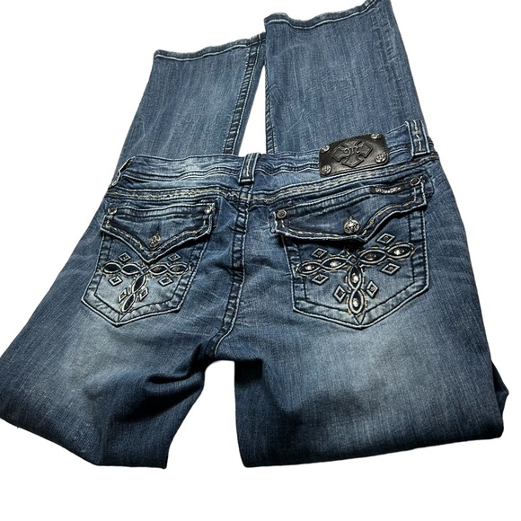 MISS ME WOMEN'S MEDIUM WASH MID RISE CROSS POCKET STRETCH BOOTCUT JEANS SZ 33 - Picture 4 of 16